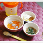 離乳食41日1回目にんじん粥しらす乗っけ