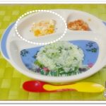 離乳食93日1回目にんじんりんごみかんのカッテージチーズ和え
