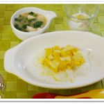 離乳食117日1回目かぼちゃと鶏団子のチーズドリア