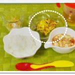 離乳食120日3回目卵黄とかつおぶしのチヂミ