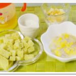 離乳食122日1回目かぼちゃとほうれん草のパンスイートポテトソース