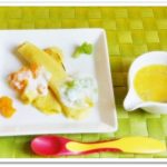 離乳食128日1回目クレープ　キウイとみかん