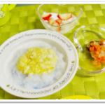 離乳食153日3回目5倍粥のかぼちゃ豆腐のせ