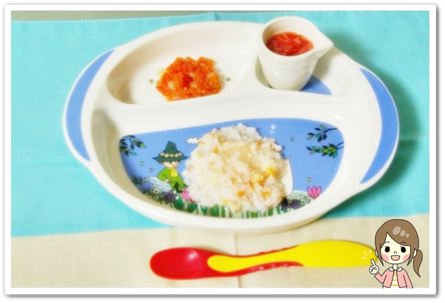 離乳食81日2回目トマトとささみのお粥