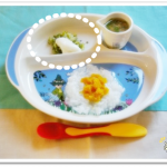 離乳食82日1回目りんごとブロッコリーのヨーグルトかけ